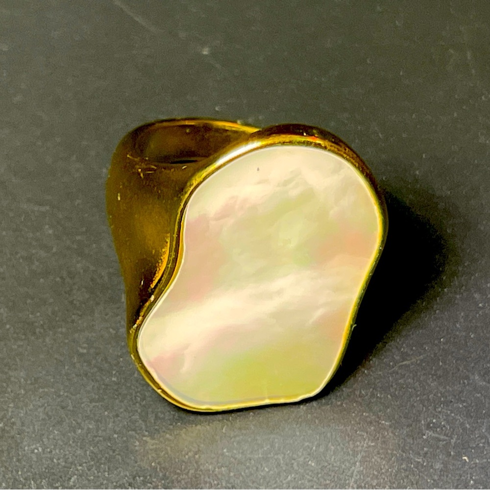 Large 18K Gold Heavy Plated MOP Ring Sz.7.2